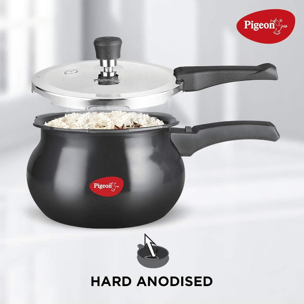 Pigeon Titanium Hard Anodised Aluminium Outer Lid Handi Pressure Cooker, 3 Litres, Black
